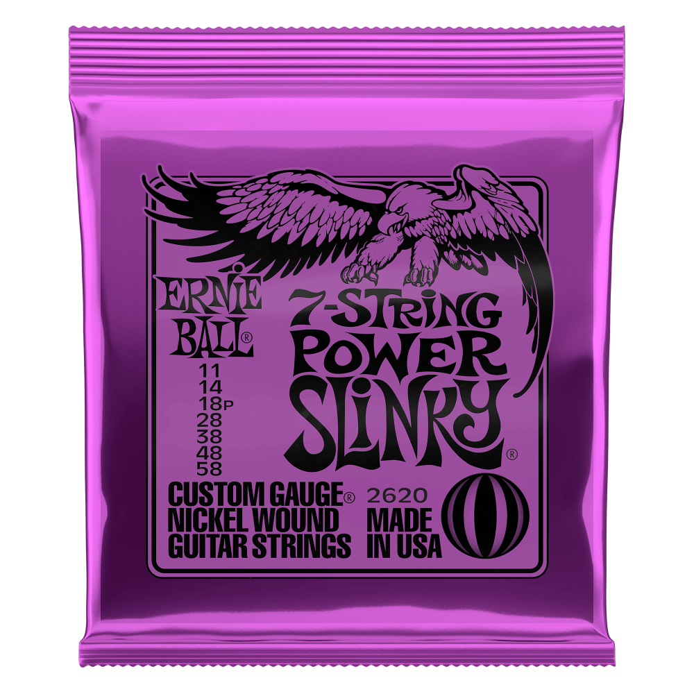 P02620 - POWER SLINKY NICKEL WOUND 7-STRING ELECTRIC GUITAR STRINGS 11-58 GAUGE