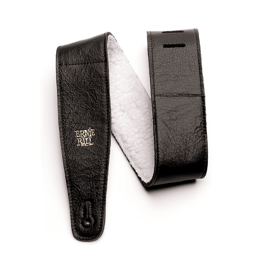 P04137 - 2.5IN ITALIAN LEATHER W/FUR PADDING GUITAR STRAP/BASS STRAP - BLACK
