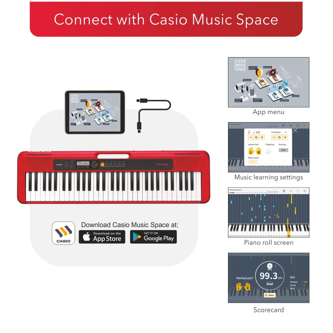 Casio Casiotone CT-S200 61-key Portable Arranger Keyboard - Red