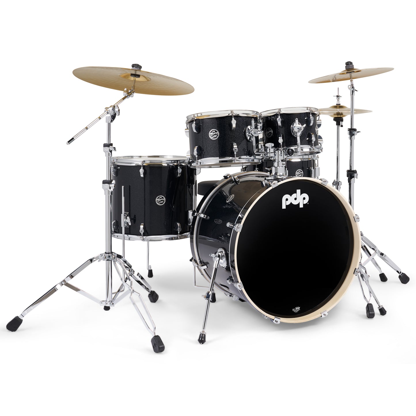 PDP - MAIN STAGE- 5PCS ACOUSTIC DRUM KIT WITH H/W AND PAISTE CYMBALS (BLACK SPARKLE)